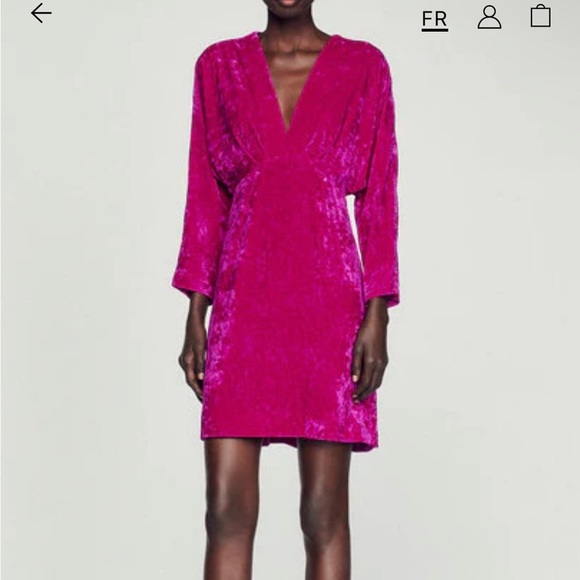 SANDRO Paris Velvet Mini Dress in The Color Garnet. - Picture 5 of 14
